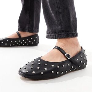 ALDO Marylina Studded Ballet with Buckle in Black Leather